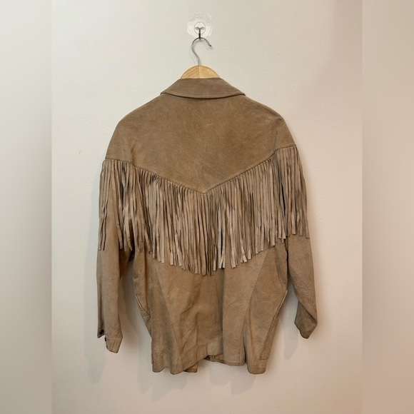 Vintage Genuine pig skin oversized leather western fringe suede jacket coat L - Picture 9 of 11